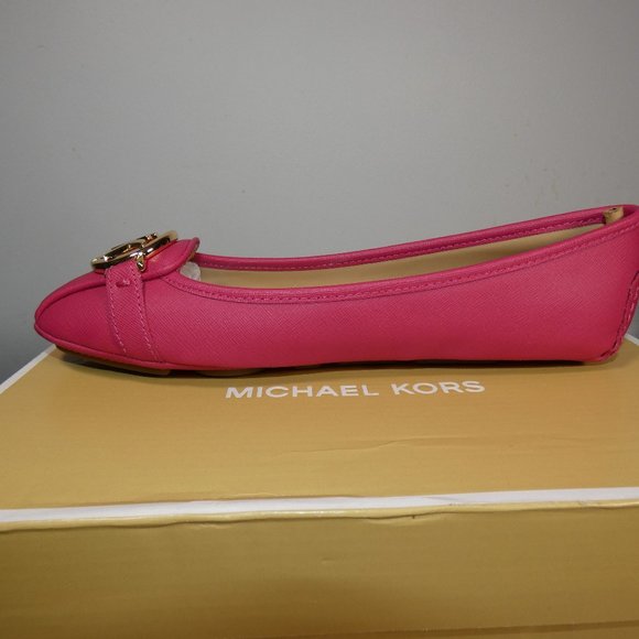 Michael Kors Women's Fulton Moccasin Carmine Pink Gold Logo 7 - Picture 4 of 14